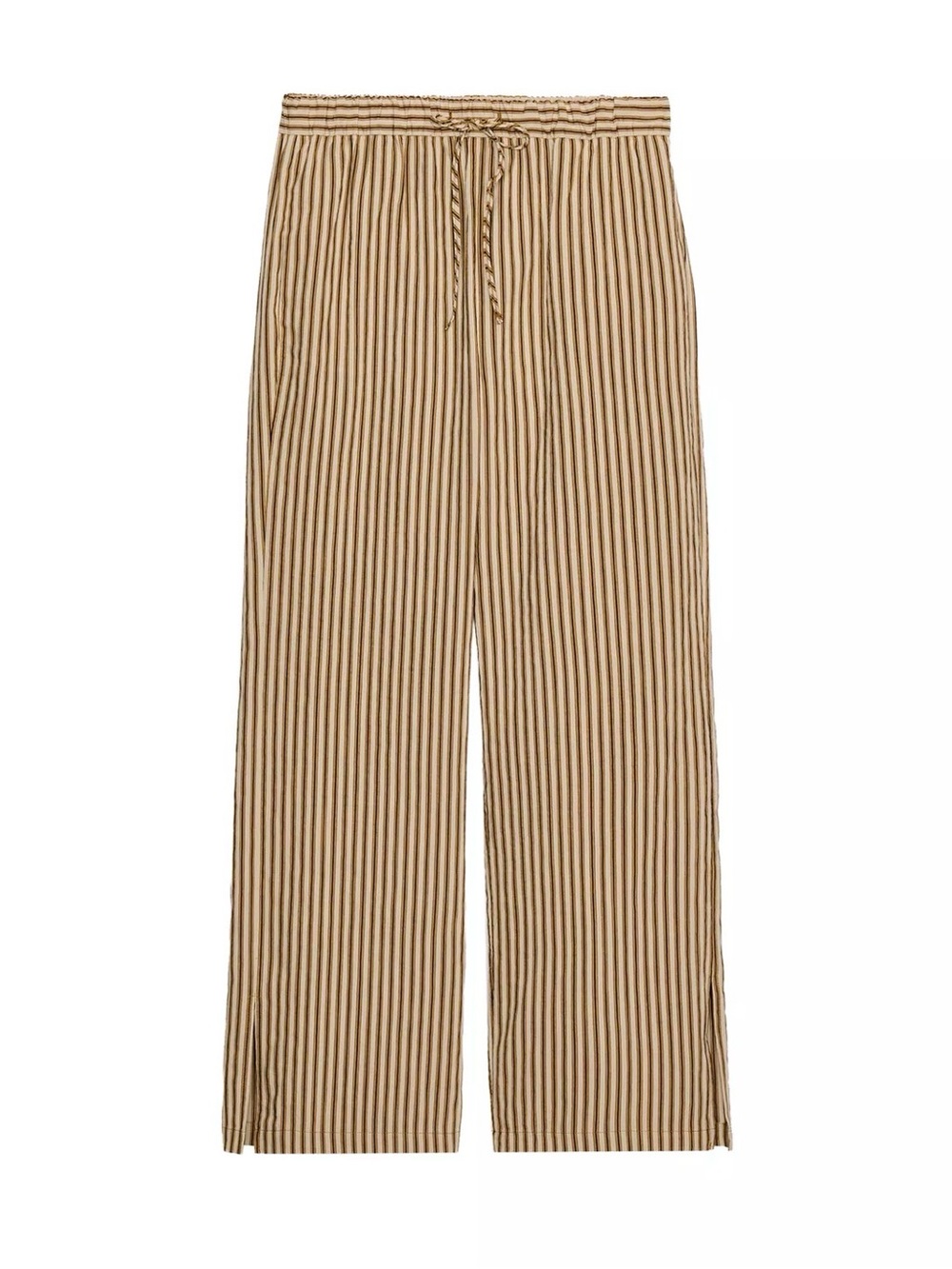 Zara Striped Wide-Leg Drawstring Pants - Tan/Black